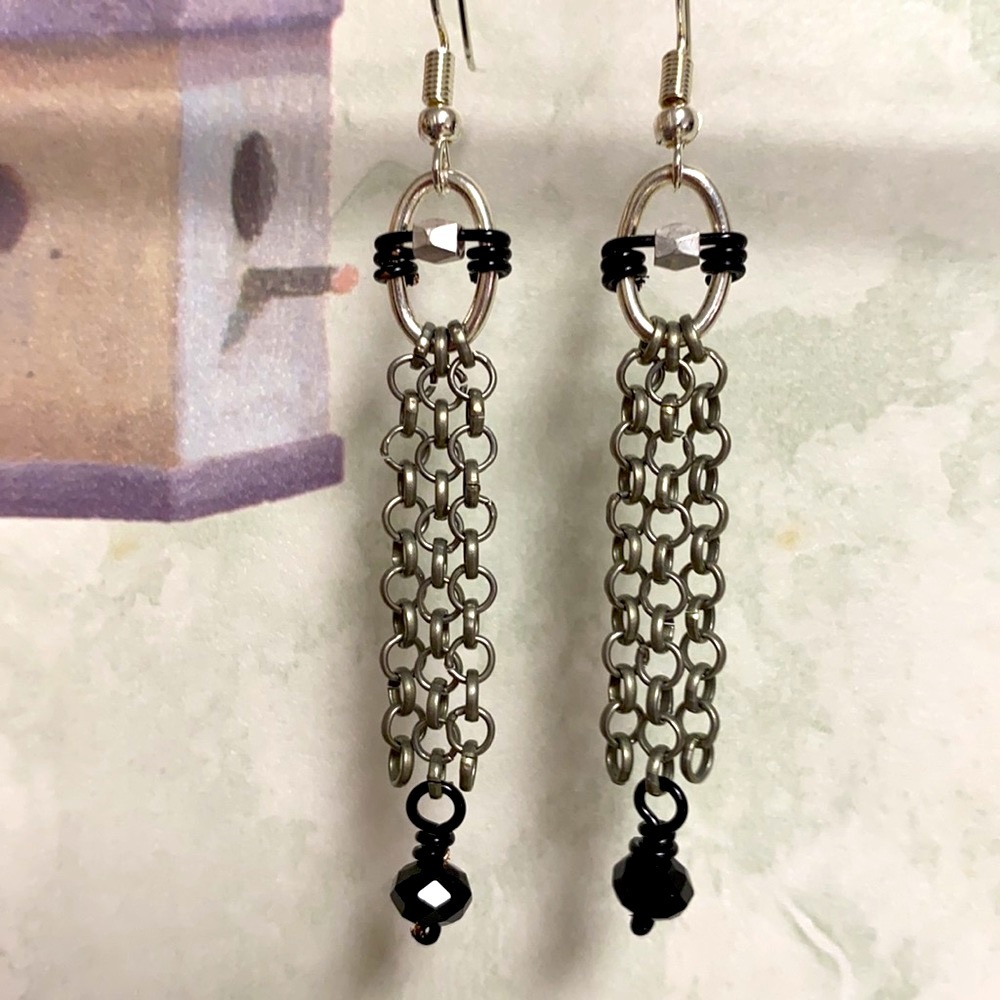 NWOT Alternative chain earrings funky gray black - Picture 6 of 6
